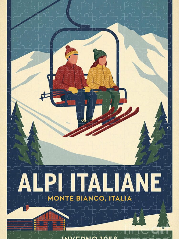 1958 Italian Alps Ski Gondola Lift Vintage Jigsaw Puzzle