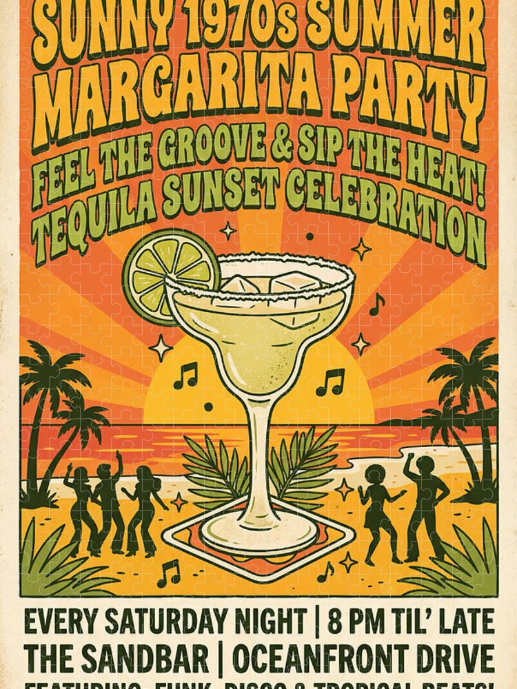 1970s Margarita Party Retro Jigsaw Puzzle: Sunny Beach Vibes