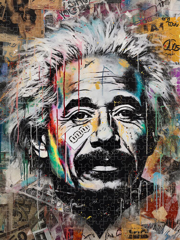 Albert Einstein Graffiti Portrait Jigsaw Puzzle by Carlos V