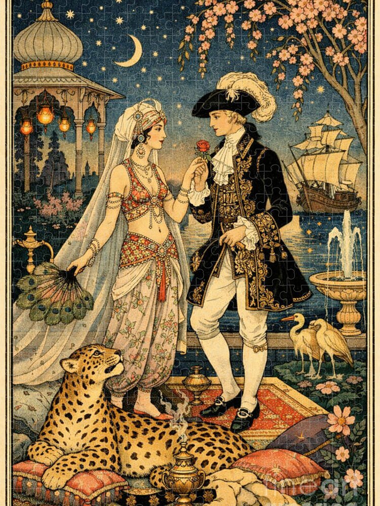 Enchanted Meeting Under Stars Jigsaw Puzzle: Art Deco Elegance