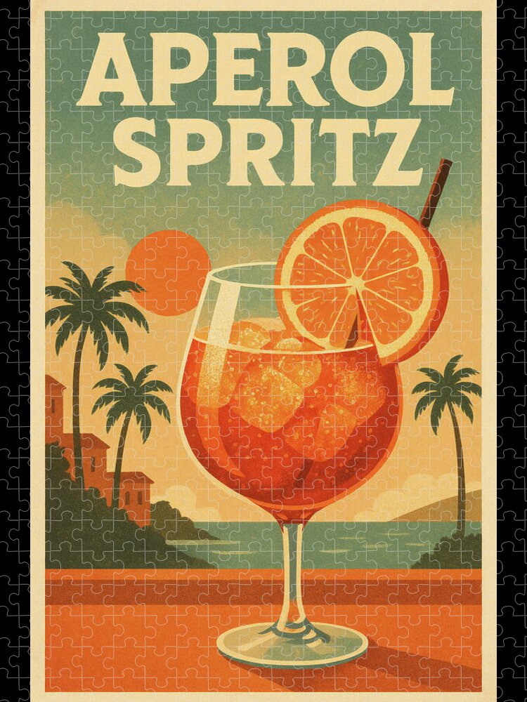 Aperol Spritz Vintage Travel Poster Jigsaw Puzzle for Cocktail Lovers