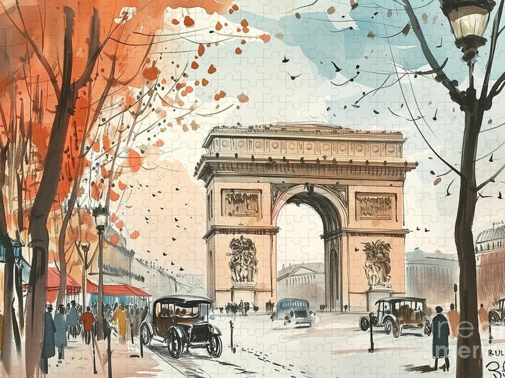 Arc de Triomphe Vintage Parisian Dreams Jigsaw Puzzle