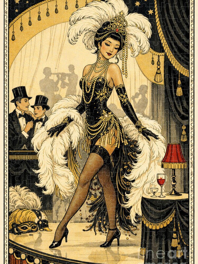 Asian Flapper Dancer Cabaret Jigsaw Puzzle: Art Deco Glamour