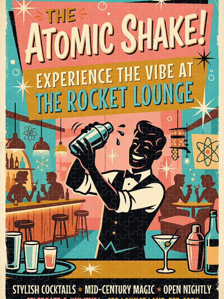 Atomic Shake Rocket Lounge Retro Jigsaw Puzzle