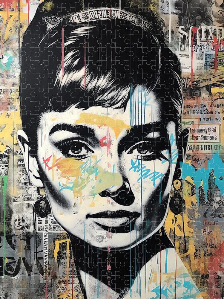 Audrey Hepburn Graffiti Portrait Jigsaw Puzzle: Iconic Charm