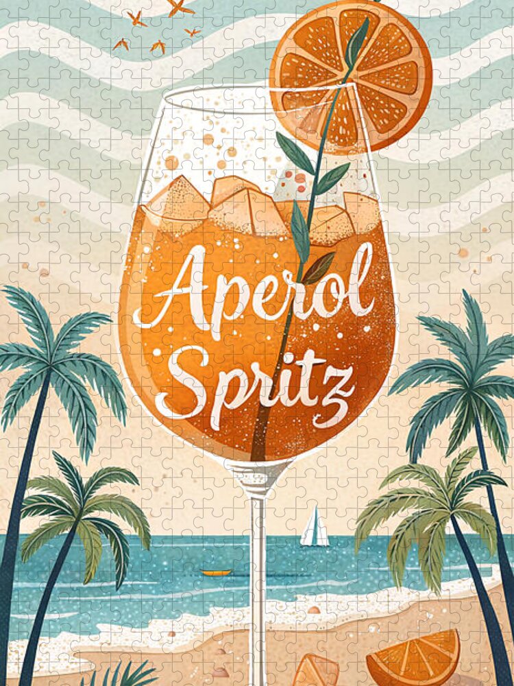 Beach Aperol Spritz Jigsaw Puzzle: Summer Cocktail Kitchen Decor