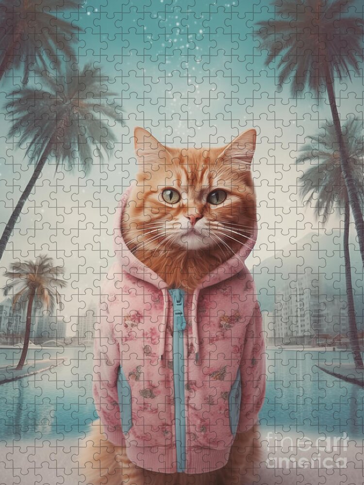 Beach Chic Kitty Jigsaw Puzzle: Whimsical Coastal Fun