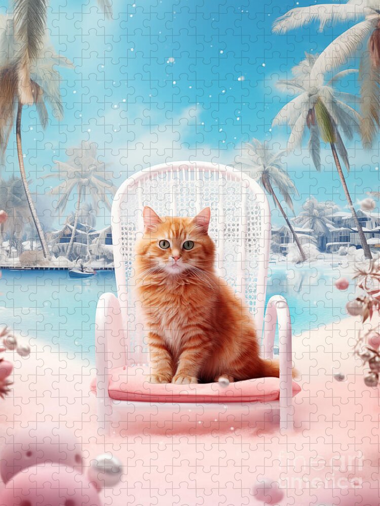Beachside Cat Jigsaw Puzzle: A Playful Tropical Retreat
