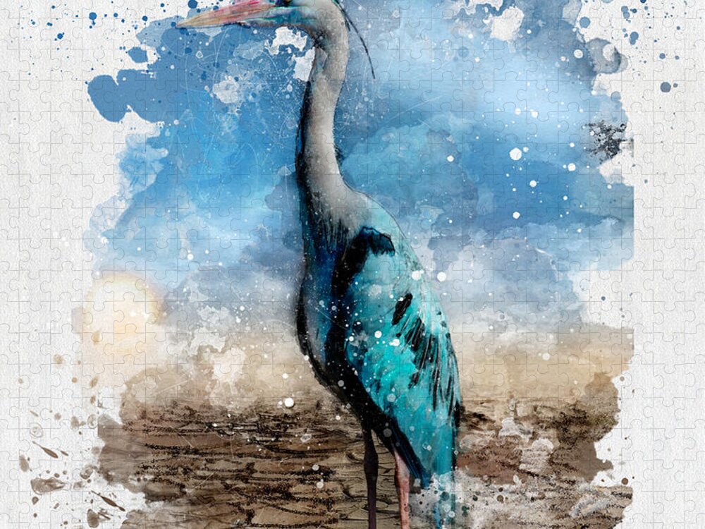 Heron Watercolor Jigsaw Puzzle: Tranquil Bird Artwork