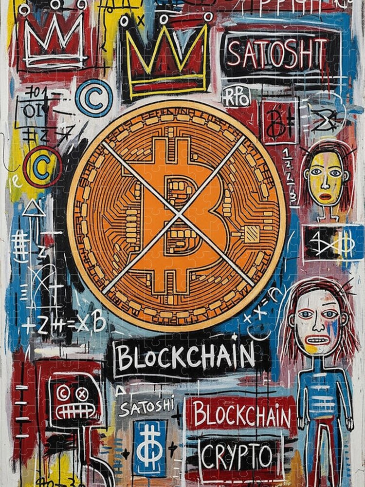 Bitcoin Blockchain Abstract Jigsaw Puzzle: Vibrant Crypto Art