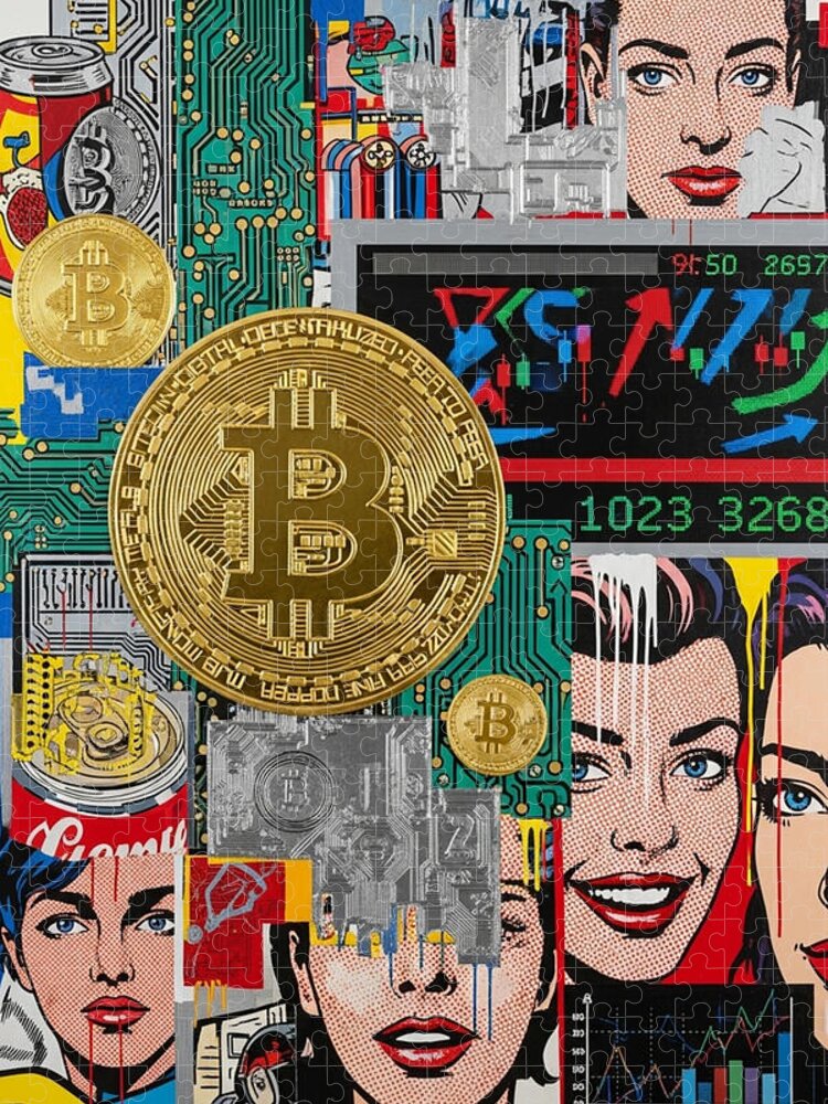 Bitcoin and Pop Art Fusion Jigsaw Puzzle: Vibrant Cryptocurrency Theme