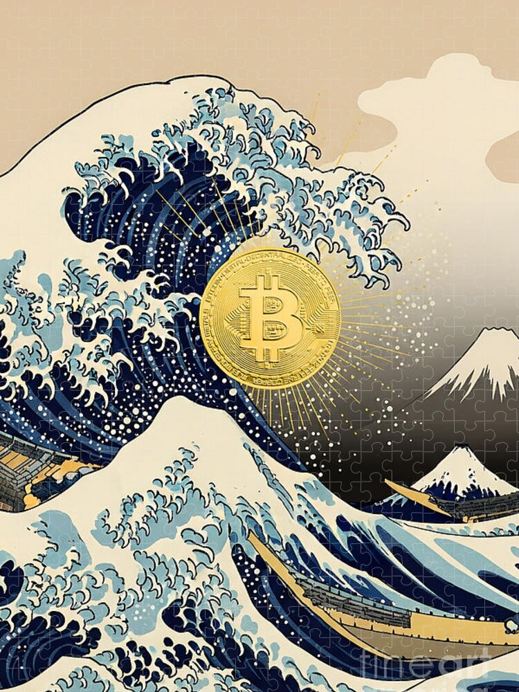 Bitcoin Great Wave Mashup Jigsaw Puzzle: Iconic Art Fusion