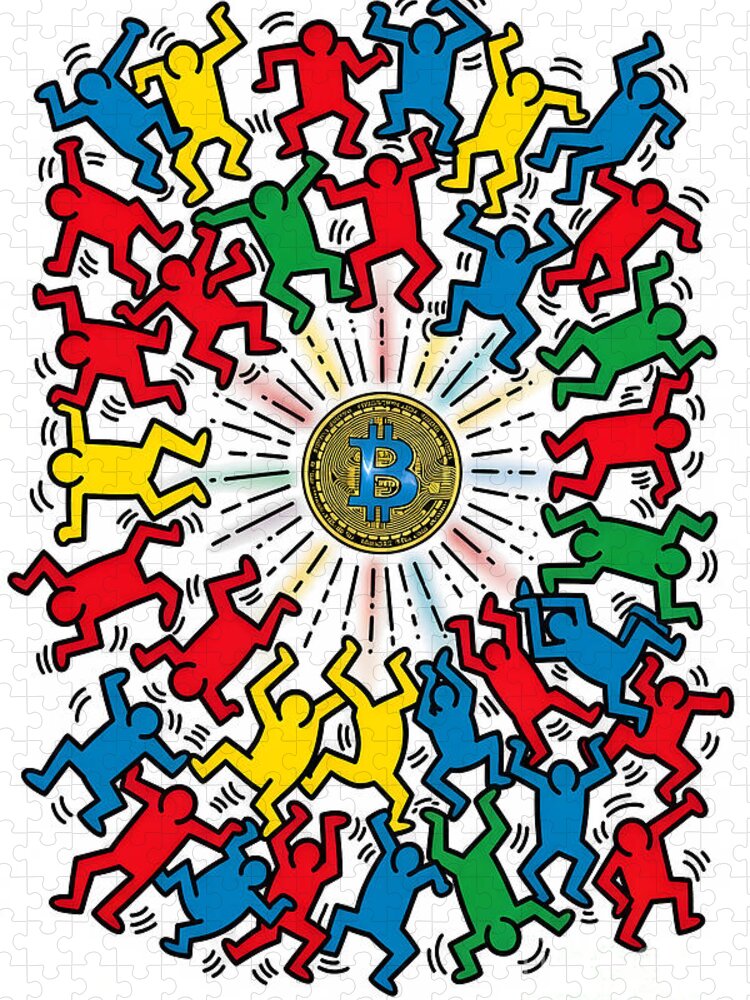 Bitcoin Keith Haring Dancing Jigsaw Puzzle by Carlos V