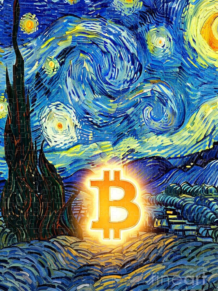 Bitcoin Starry Night Mashup Jigsaw Puzzle: A Cryptic Twist