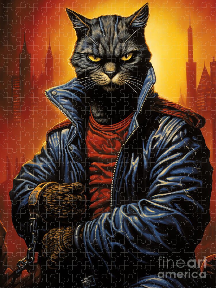 Blue Jacket Cat Jigsaw Puzzle: Urban Mystique in 1000 Pieces