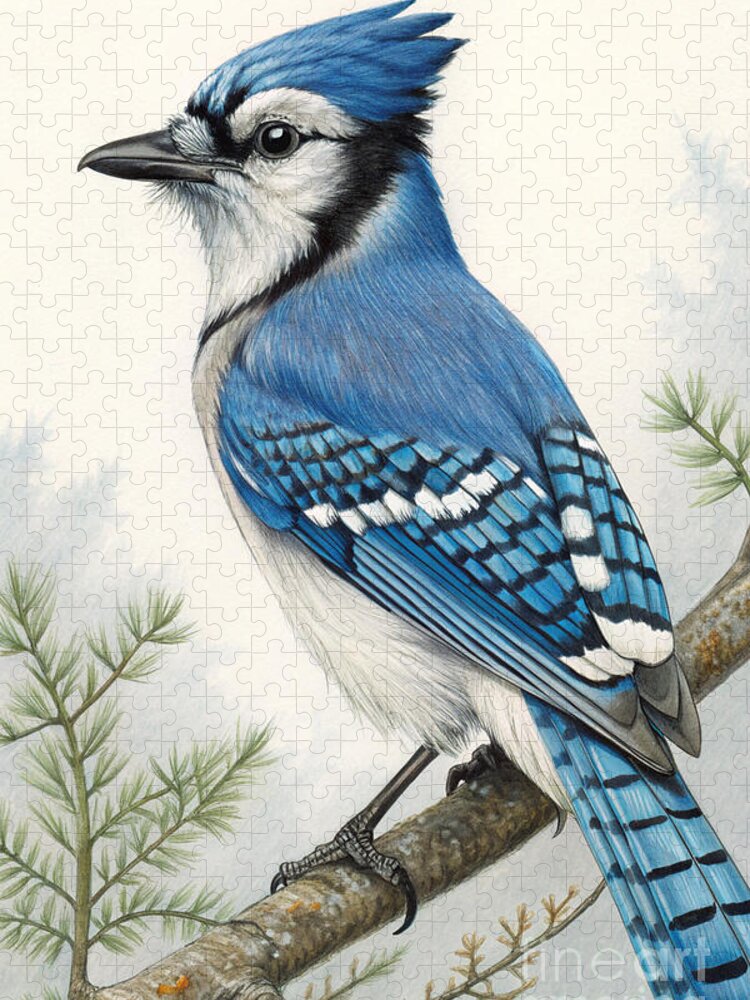 Blue Jay Vintage Bird Illustration Jigsaw Puzzle