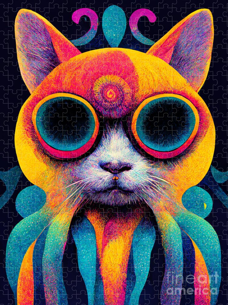 Bright-Eyed Feline Jigsaw Puzzle: A Vibrant, Surreal Challenge