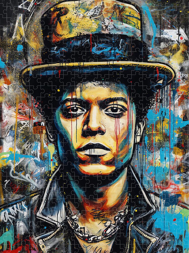 Bruno Mars Graffiti Portrait Jigsaw Puzzle: Vibrant Urban Art