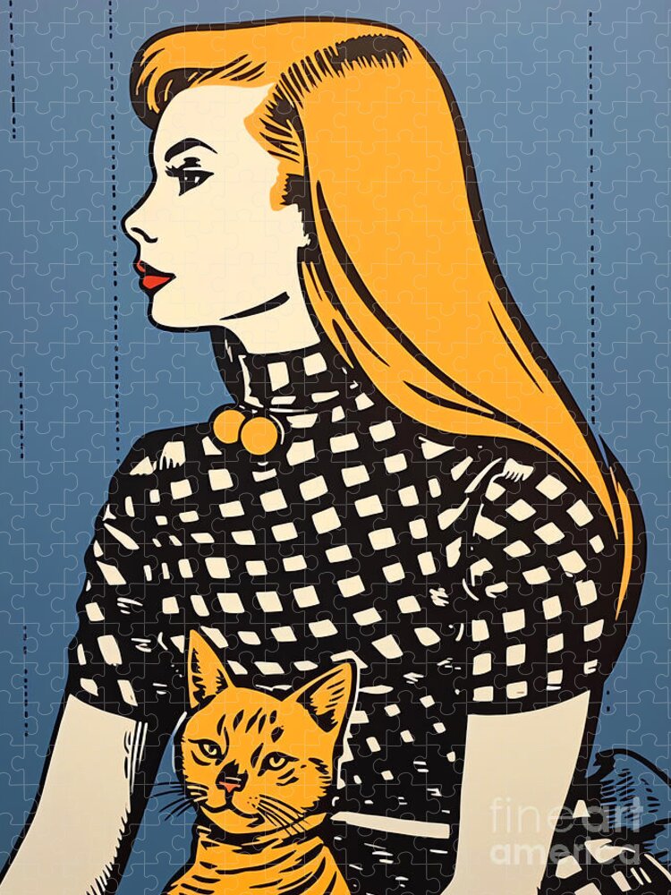 Cat and Lady Vintage Jigsaw Puzzle by Carlos V