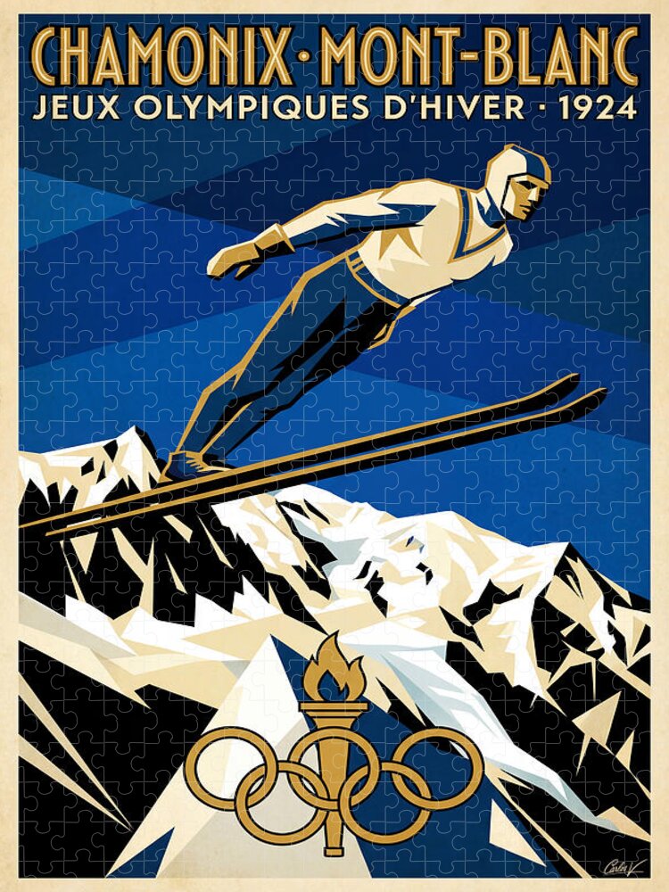 Vintage Chamonix 1924 Olympics Skiing Jigsaw Puzzle