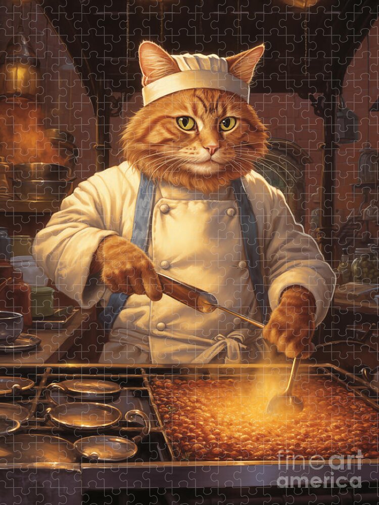Chef Hat Cat Jigsaw Puzzle: Whimsical Kitchen Scene by Carlos V