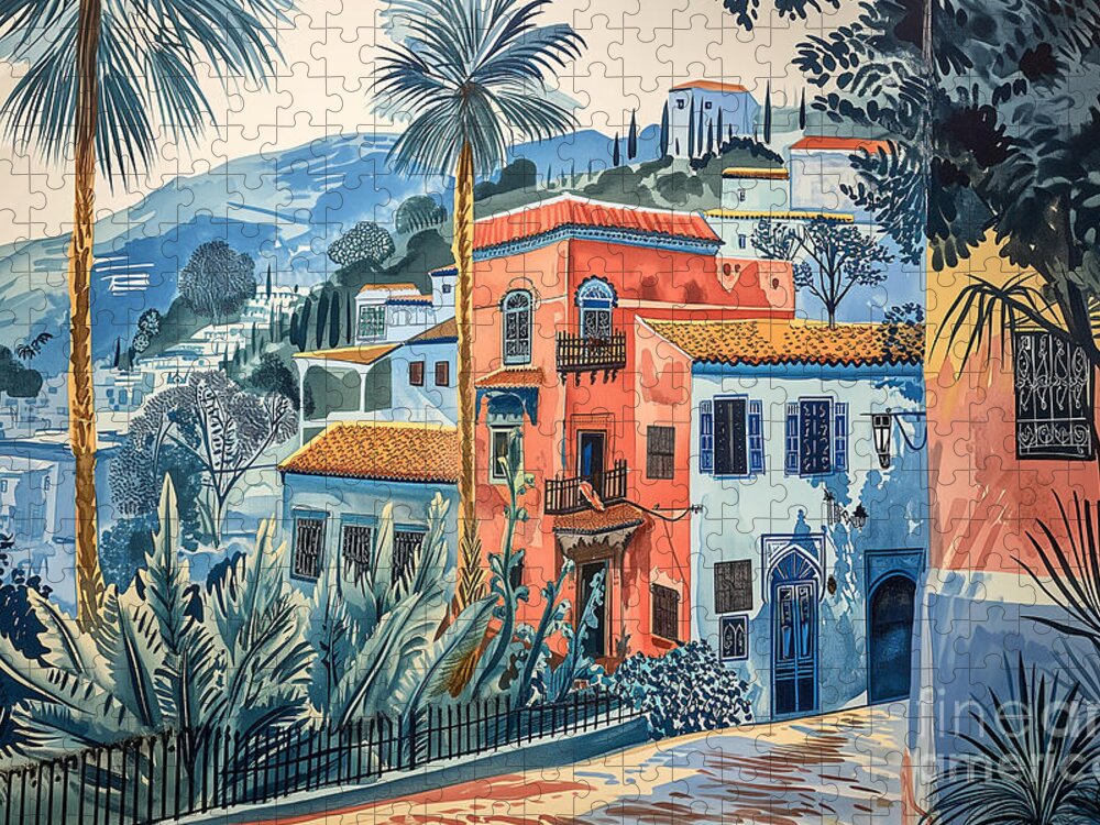 Chefchaouen Morocco Jigsaw Puzzle: Travel Art Mystique