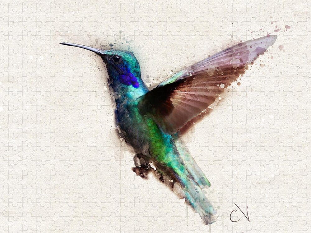 Colorful Hummingbird Watercolor Jigsaw Puzzle by Carlos V
