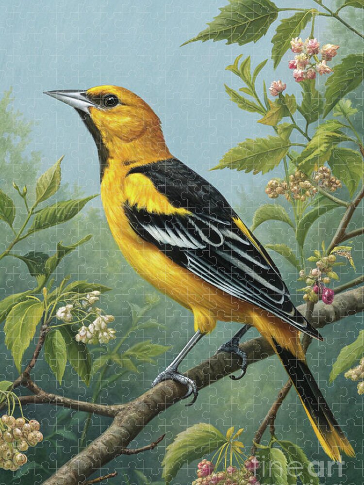 Vibrant Oriole Bird Jigsaw Puzzle Amidst Lush Foliage
