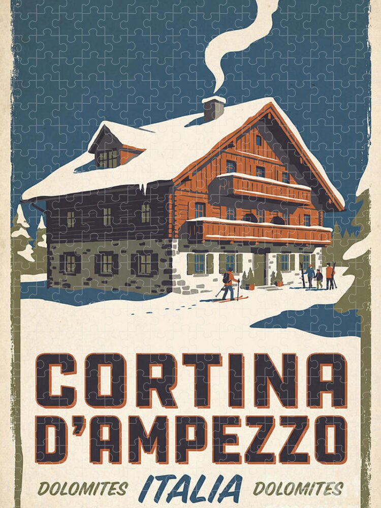 Cortina d'Ampezzo Vintage Ski Lodge Jigsaw Puzzle