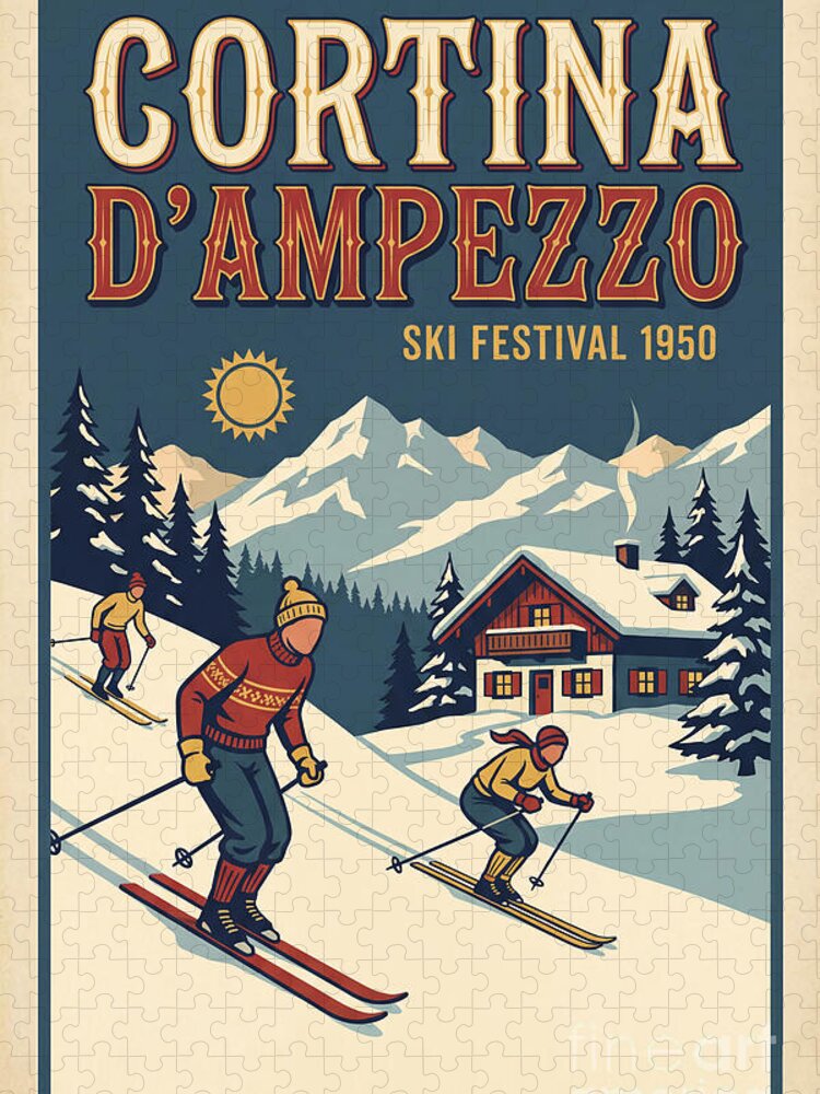 Cortina d'Ampezzo Ski Festival 1950 Retro Jigsaw Puzzle