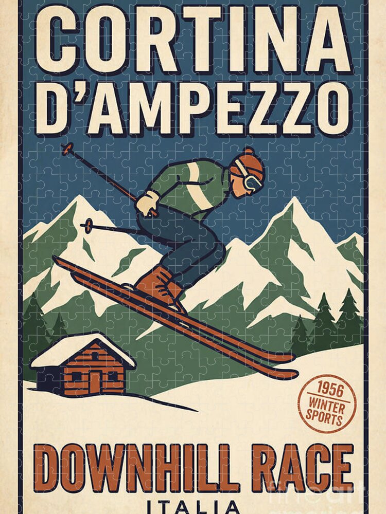 Cortina d'Ampezzo Vintage Ski Jigsaw Puzzle: Italian Alps Adventure