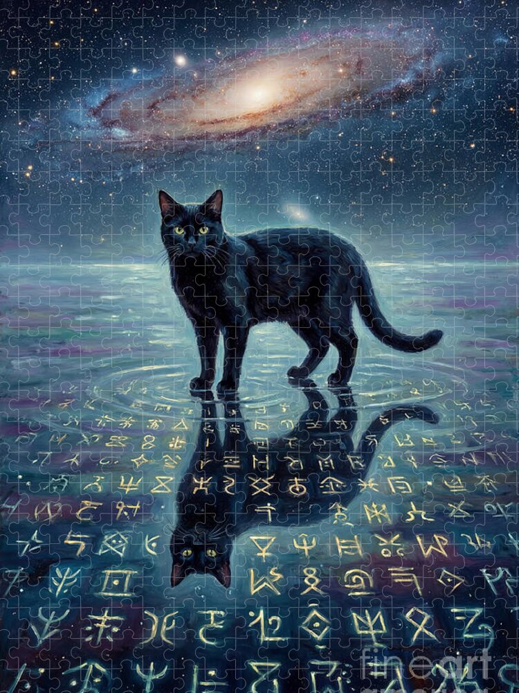 Cosmic Cat with Mystical Symbols Jigsaw Puzzle