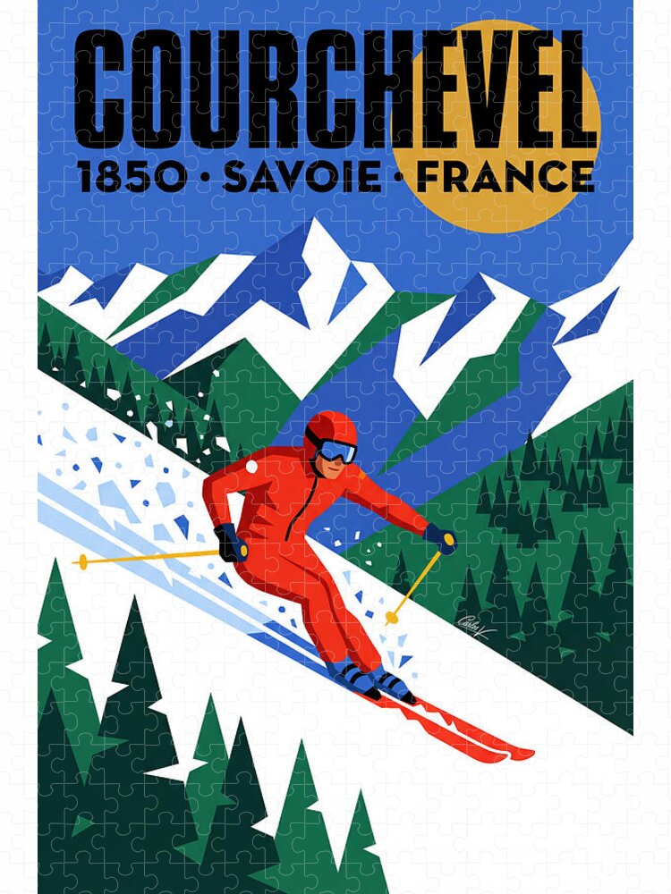 Courchevel 1850 Vintage Ski Poster Jigsaw Puzzle: 1960s Alps Adventure