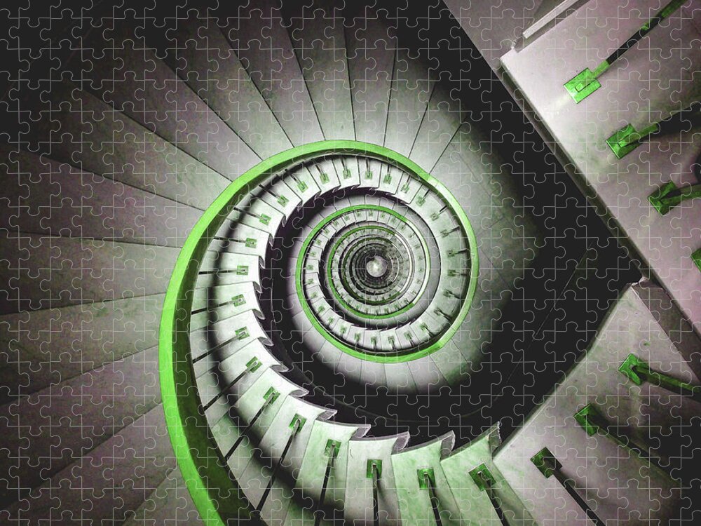 Curvy Green Spiral Staircase Jigsaw Puzzle