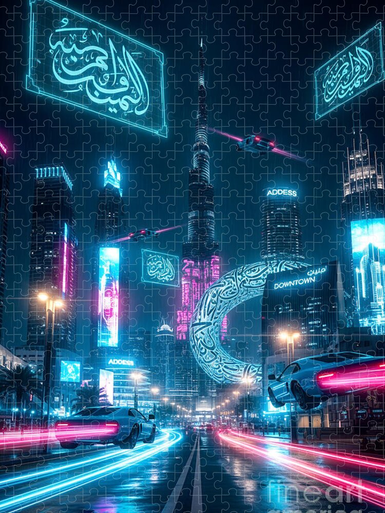 Cyberpunk Dubai Jigsaw Puzzle: Futuristic Cityscape Challenge