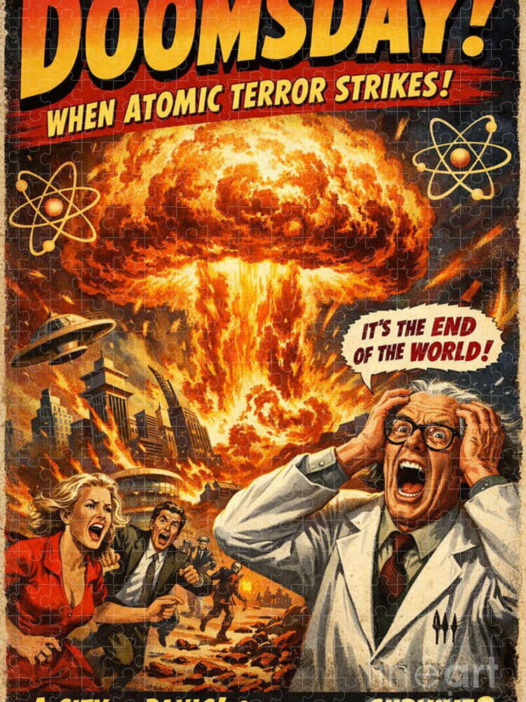 Doomsday Atomic Panic Scene Jigsaw Puzzle: A Retro Apocalyptic Thrill
