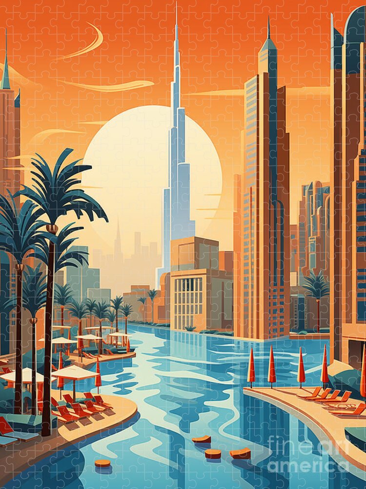 Dubai After Dark Jigsaw Puzzle: A Skyline Glowing in Warm Hues