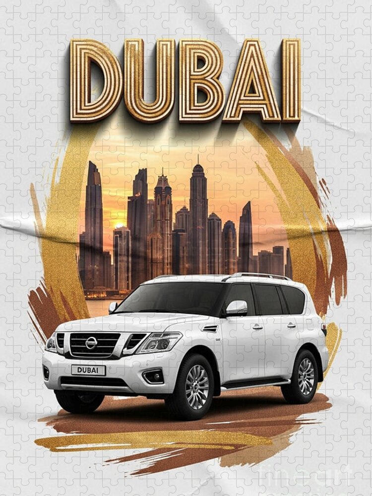 Dubai Is Chic: Luxury Car & City Skyline Jigsaw Puzzle