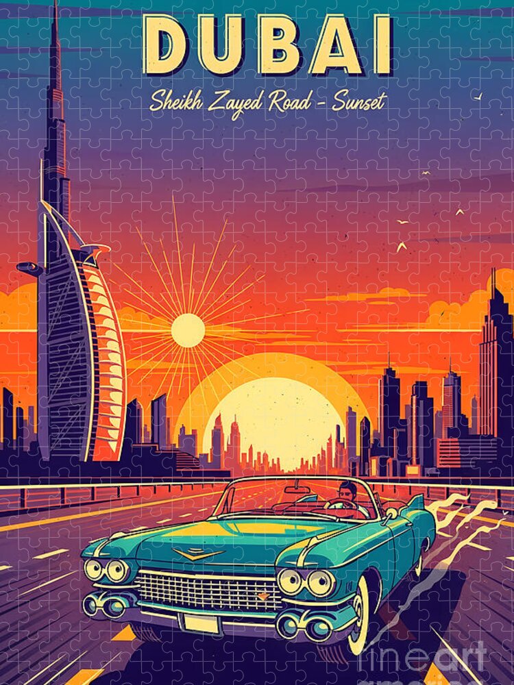 Dubai Sheikh Zayed Road Sunset Jigsaw Puzzle