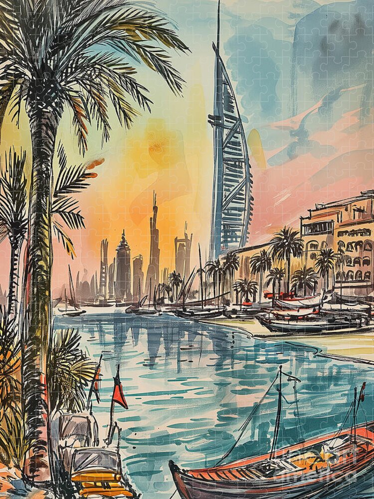 Dubai Waterfront Wonder Jigsaw Puzzle: A Tranquil Cityscape