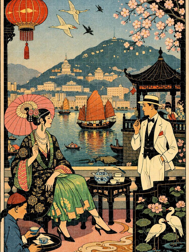 Elegance in Hong Kong Harbor Jigsaw Puzzle: Art Deco Charm