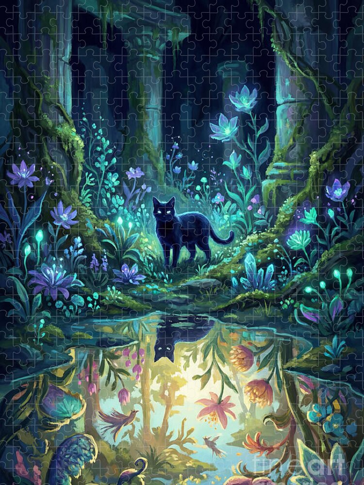 Enchanted Forest with Black Cat 1000 Piece Jigsaw Puzzle