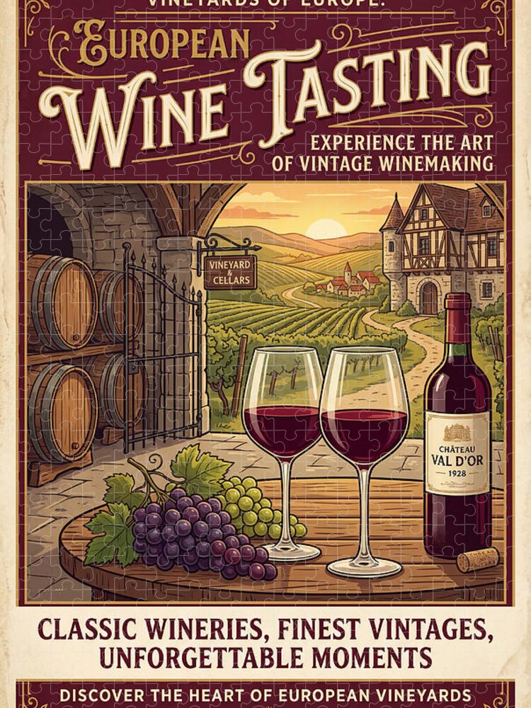 European Wine Tasting Vintage Poster Jigsaw Puzzle