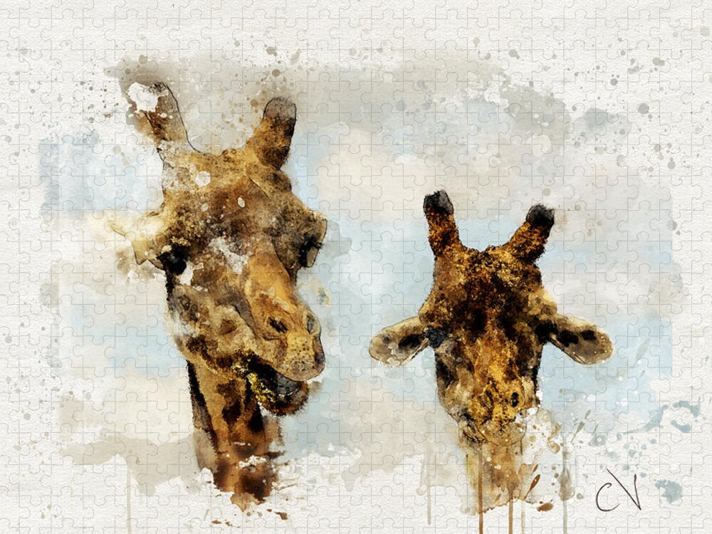 Exotic Giraffes Watercolor Jigsaw Puzzle by Carlos V
