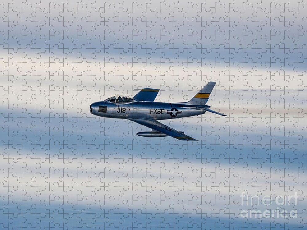 F-86 Sabre Jet in Flight Jigsaw Puzzle: A Classic Aviation Piece