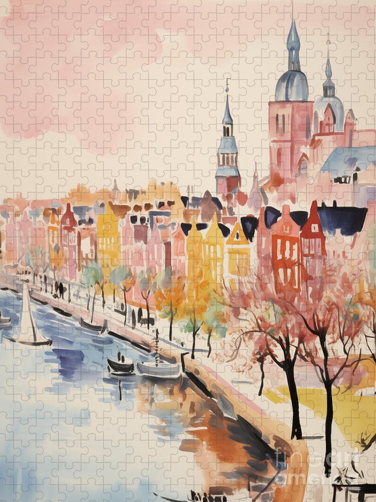 Fall in Amsterdam Jigsaw Puzzle: A Picturesque Canal Scene