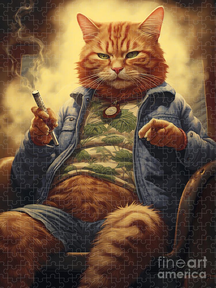 Feline with a Vice Jigsaw Puzzle: A Whimsical Cat in Retro Style