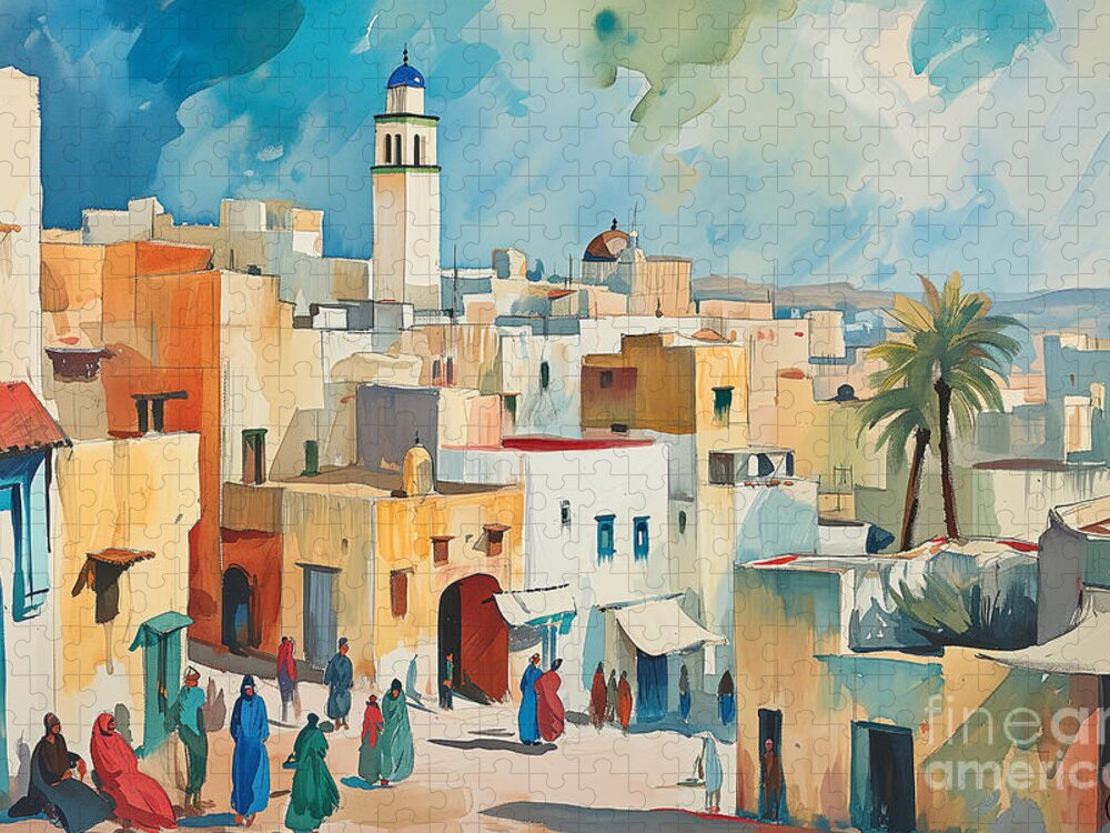 Fez Morocco Travel Vintage Art Jigsaw Puzzle by Carlos V