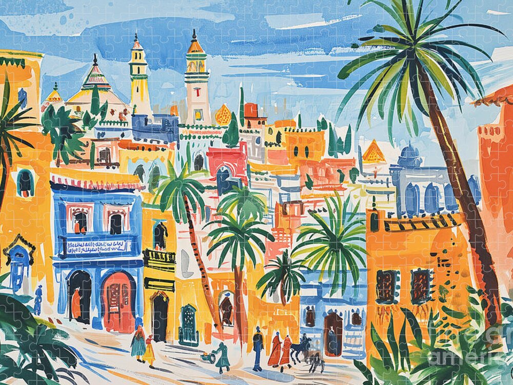 Fez Morocco Vintage Travel Art Jigsaw Puzzle