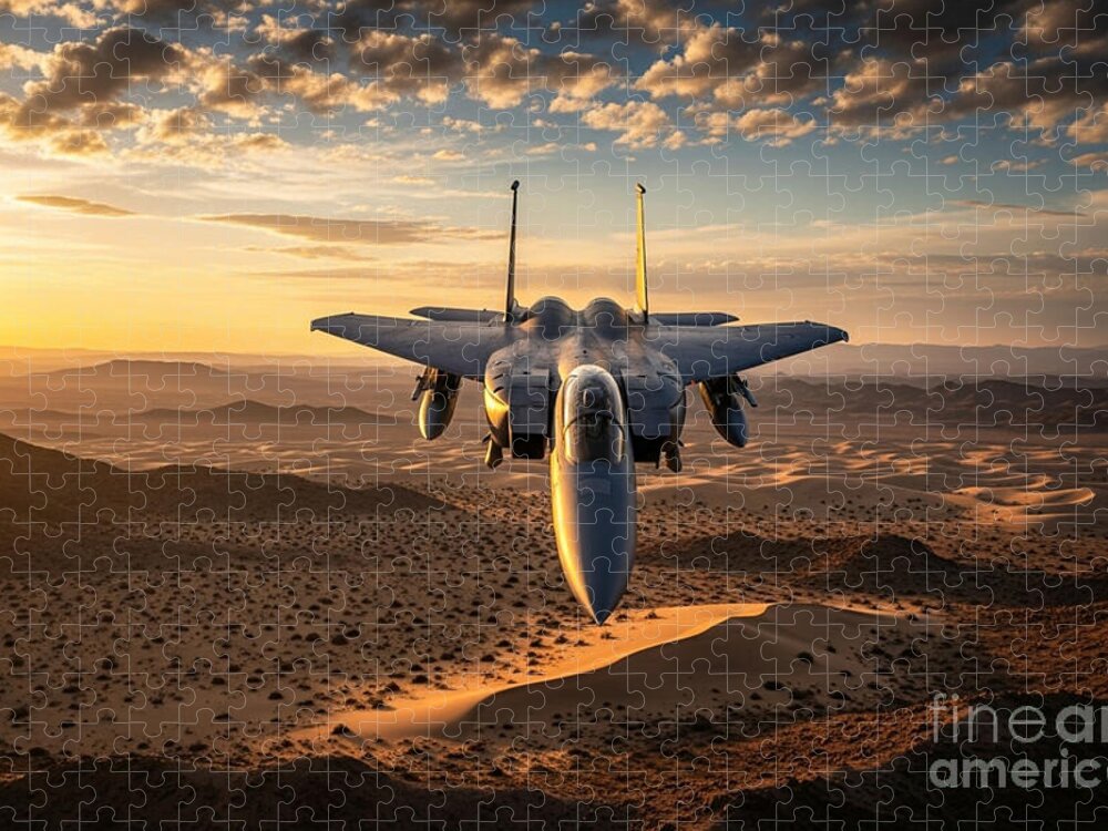 F-15 Eagle Fighter Jet Desert Sunset Jigsaw Puzzle